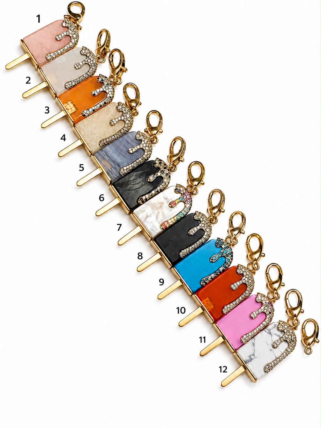 Popsicle Charms gemstone color variations numbered 1 through 12
