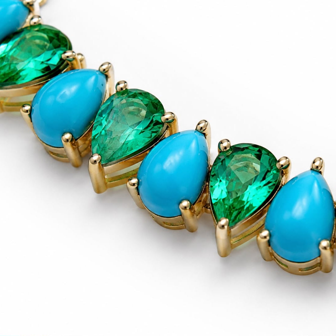 Close-up of Turquoise and Emerald Tennis Bracelet
