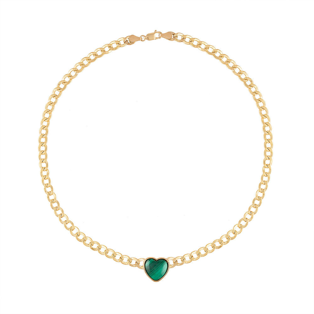 Heart Shaped Malachite Chain Necklace