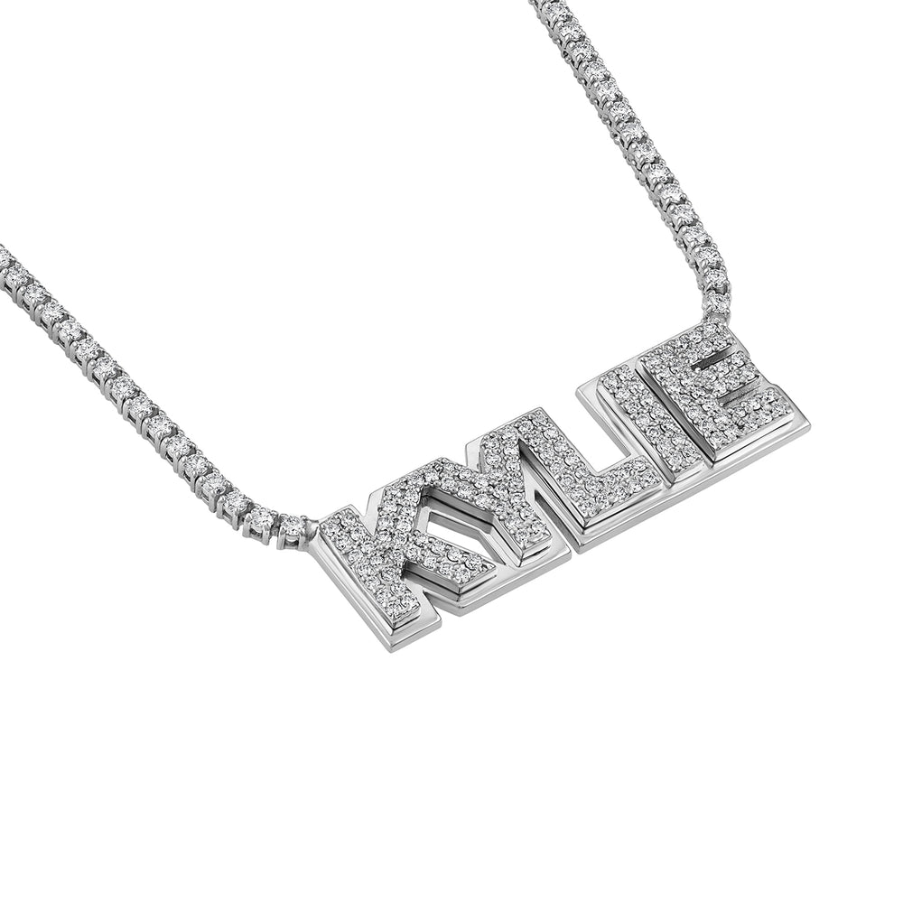 Layered Name Plate Diamond Tennis Necklace