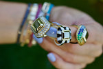 Emerald Cut Goldstone™ B&W Striped Cocktail Ring BF SAMPLE
