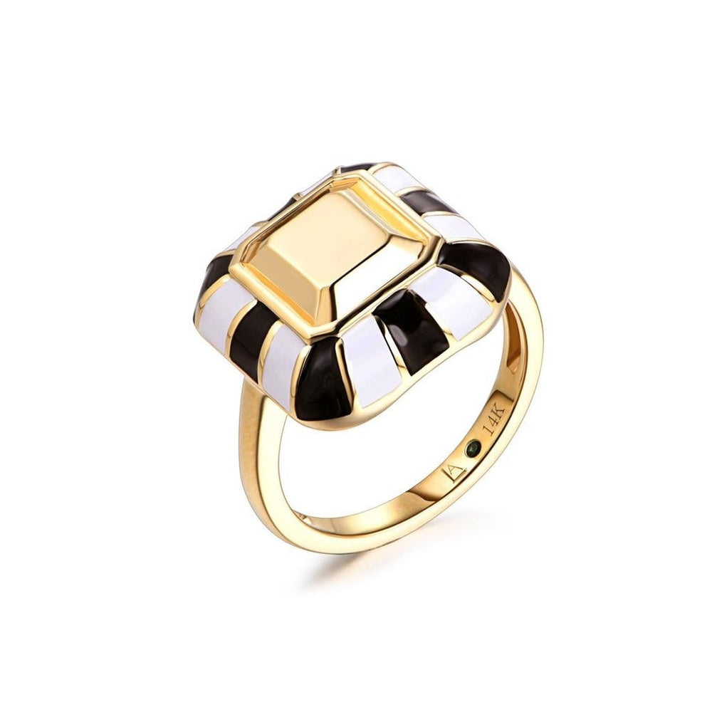Emerald Cut Goldstone™ B&W Striped Cocktail Ring BF SAMPLE