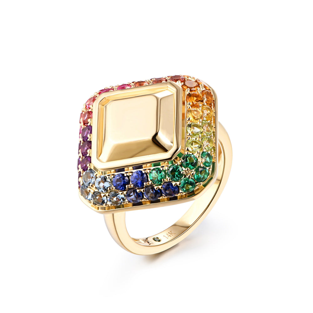Emerald Cut Goldstone™ Multicolor Cocktail Ring BF SAMPLE