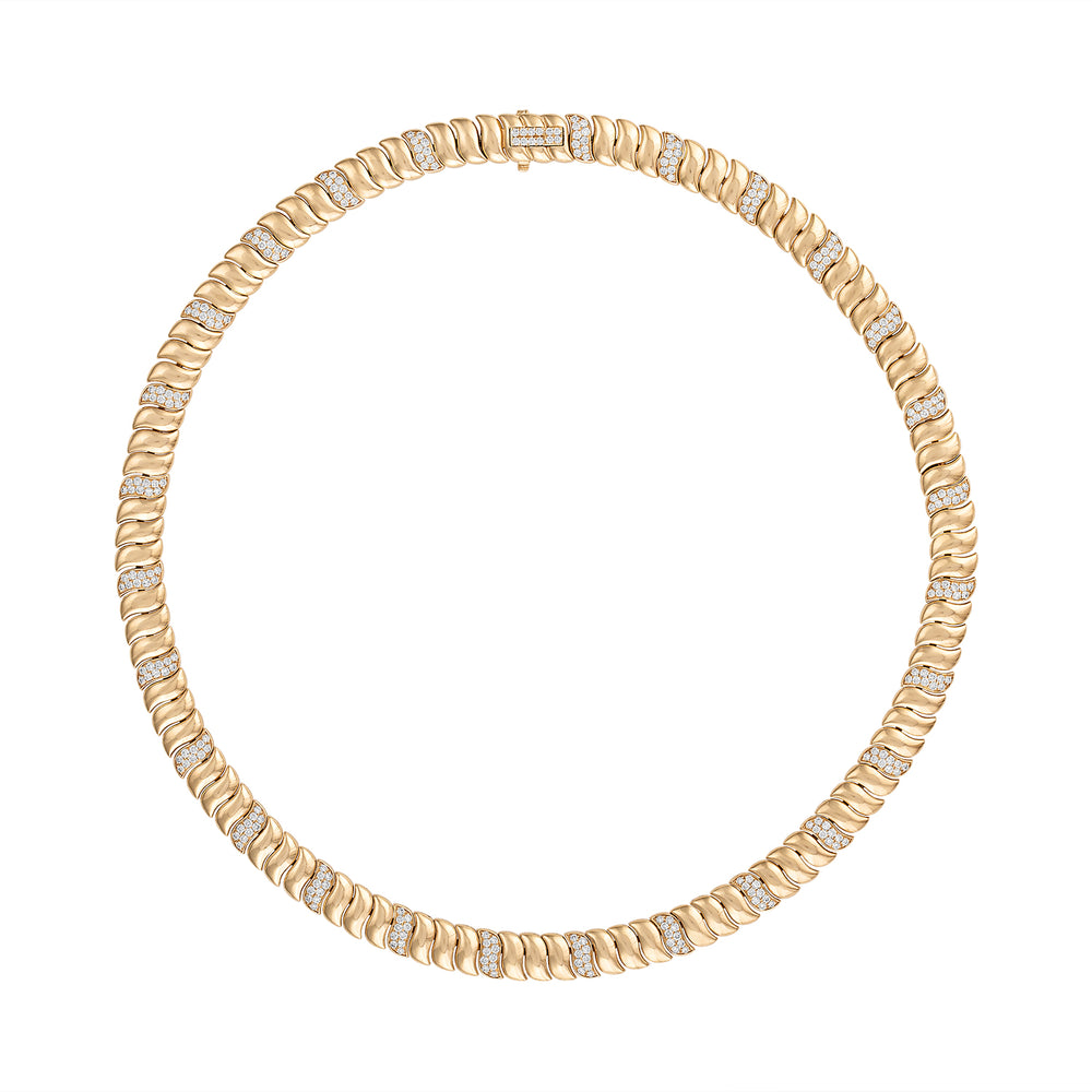 Fluted Gold Pave Necklace