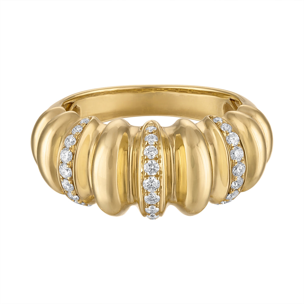 Chunky Striped Gold and Diamond Ring