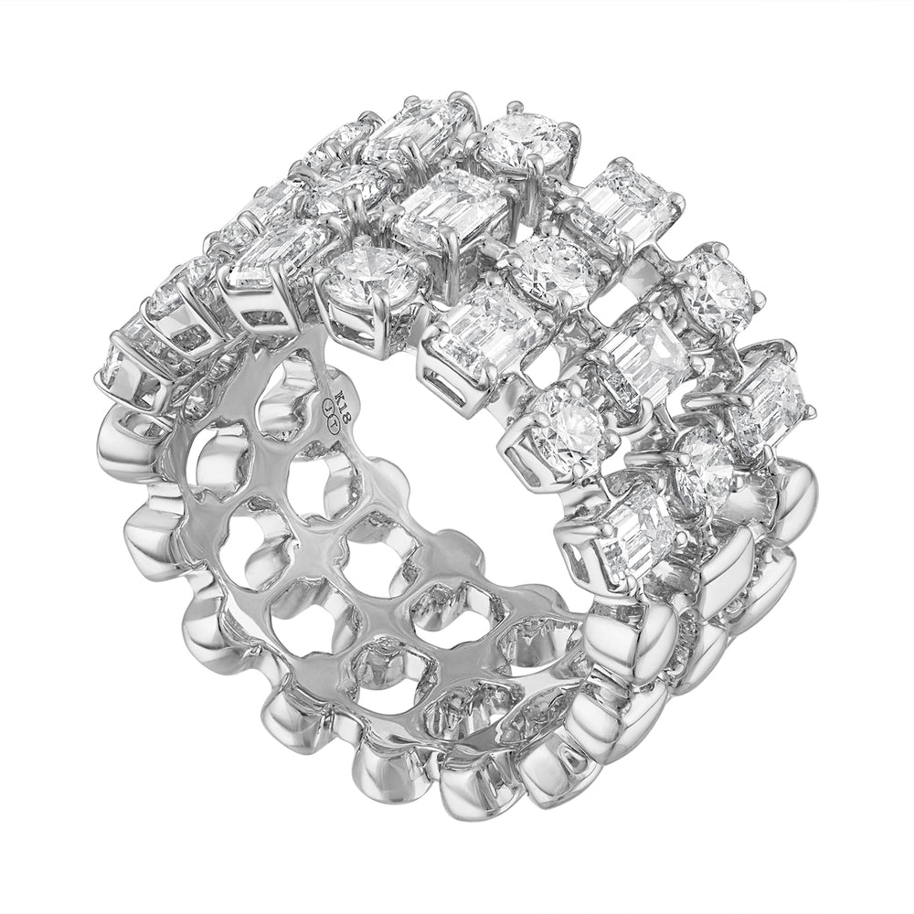 Round/Emerald Cut Diamond Three Row Ring