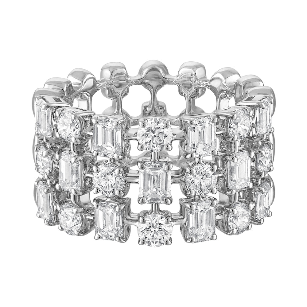 Round/Emerald Cut Diamond Three Row Ring
