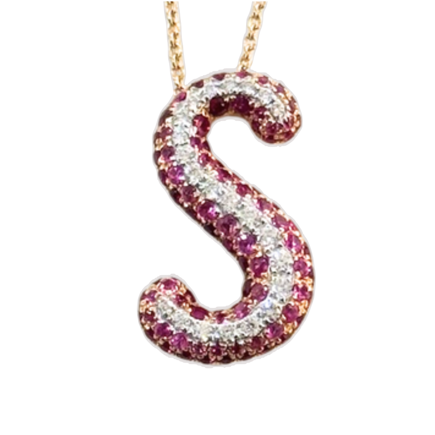 Pink Sapphire Initial S Pendant BF SAMPLE