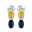 Blue and Yellow Moissanite Earrings in 14K gold