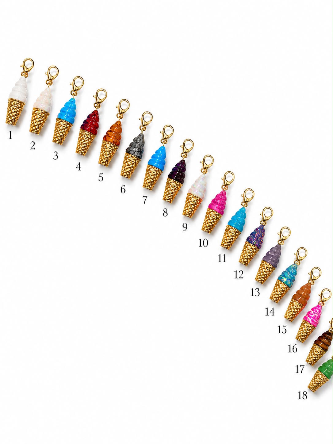 Ice Cream Charm gemstone variations numbered 1 through 18