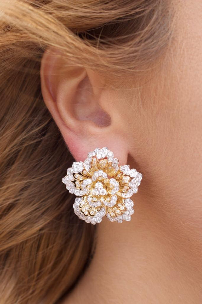 Gold and Diamond Flower Earrings