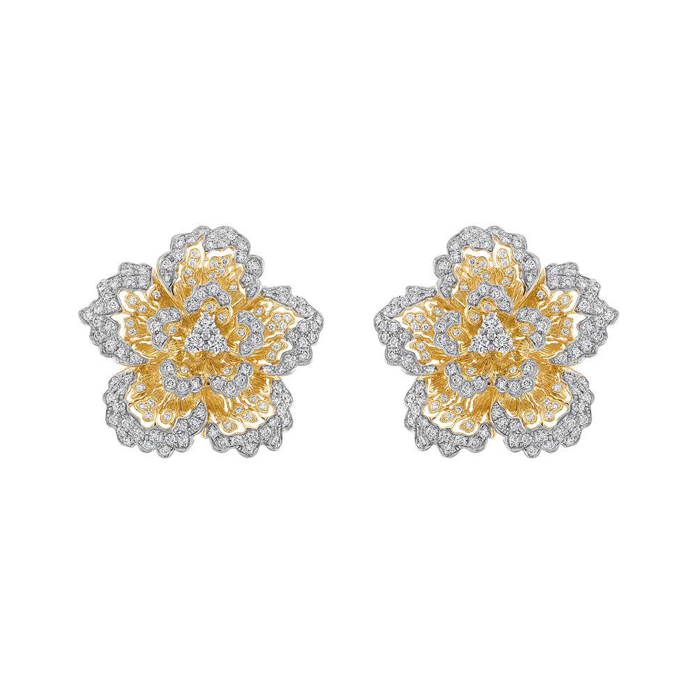 Gold and Diamond Flower Earrings
