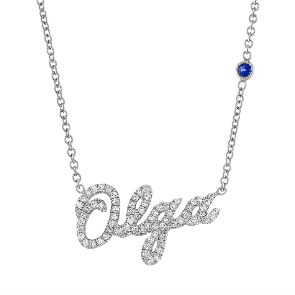 Diamond Pave Name Necklace With Gemstone