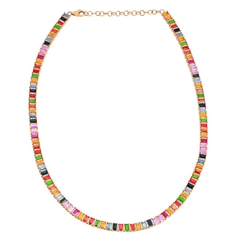 Rainbow Baguette Tennis Necklace with Diamonds – LUISA ALEXANDER