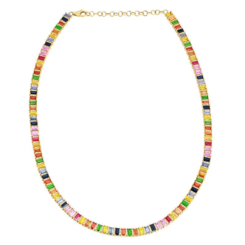 Rainbow Baguette Tennis Necklace with Diamonds – LUISA ALEXANDER