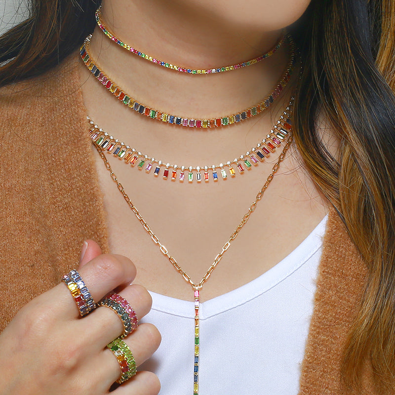 Rainbow Baguette Tennis Necklace with Diamonds – LUISA ALEXANDER