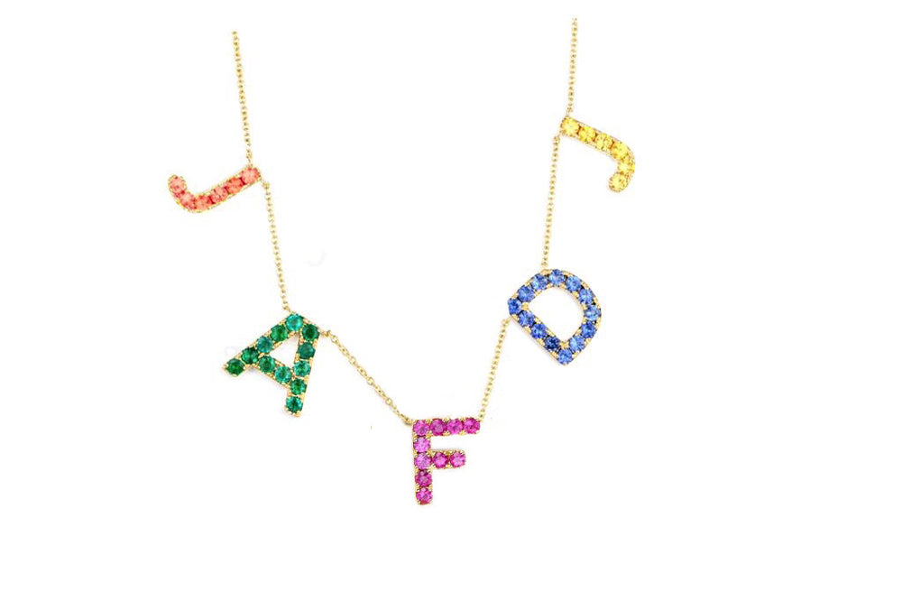 Five Gemstone Letters Necklace