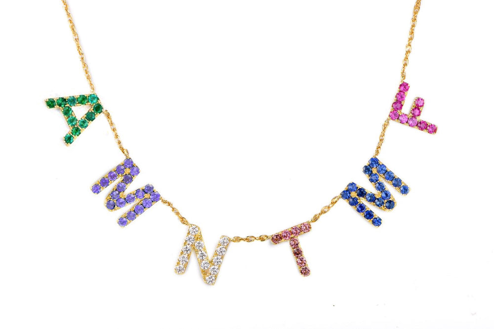 Six Gemstone Letters Necklace