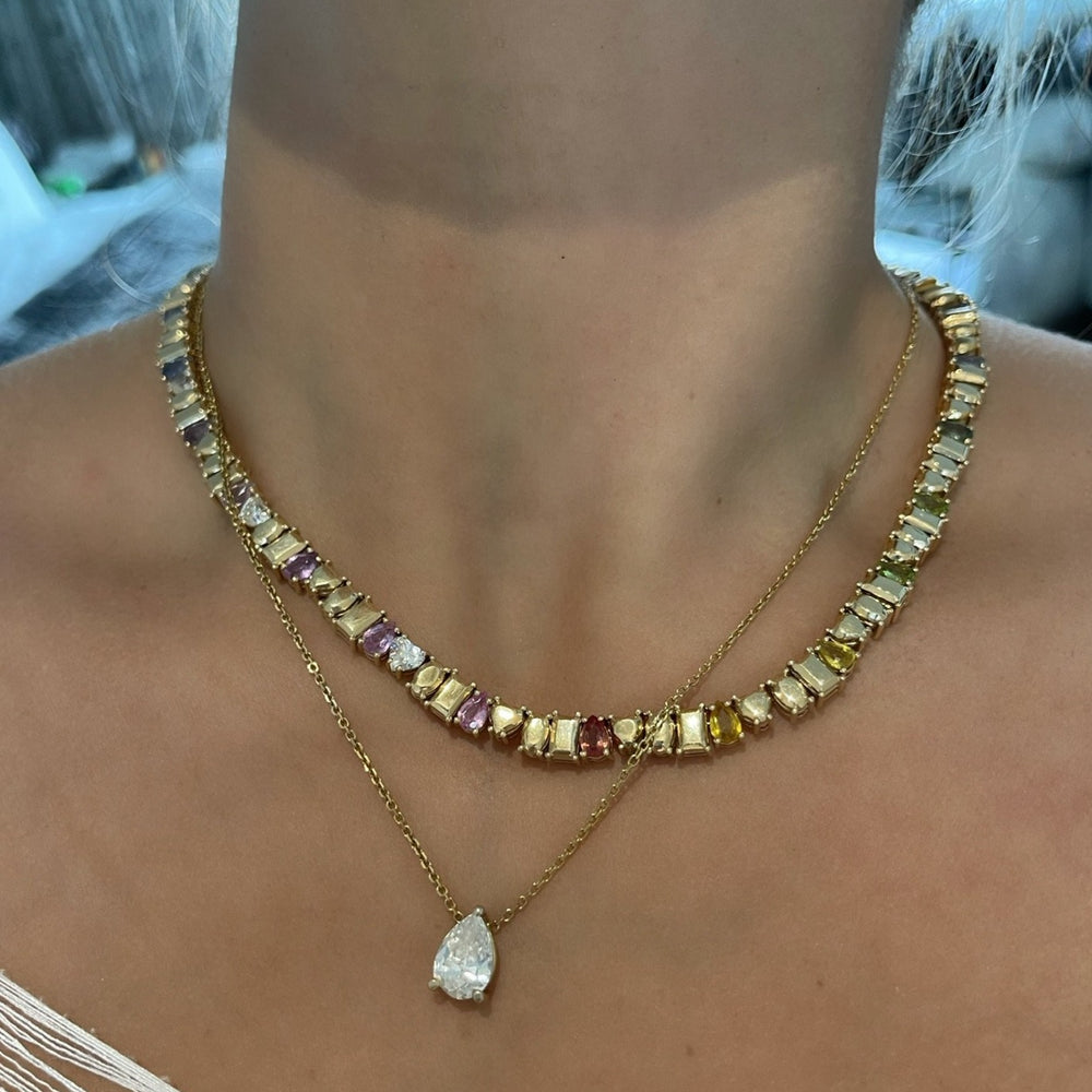 Multishape Goldstone™, Sapphire and Diamond Necklace