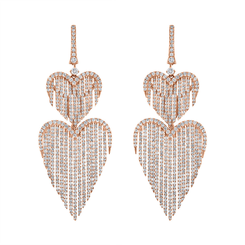 Diamond Double Heart Fringe Earrings