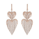 Diamond Double Heart Fringe Earrings