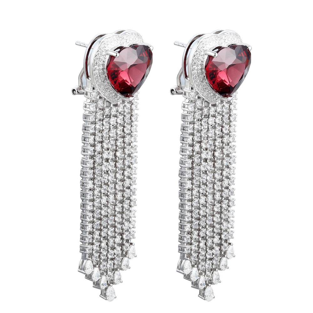 Rubellite Hearts with Diamond Fringe Earrings