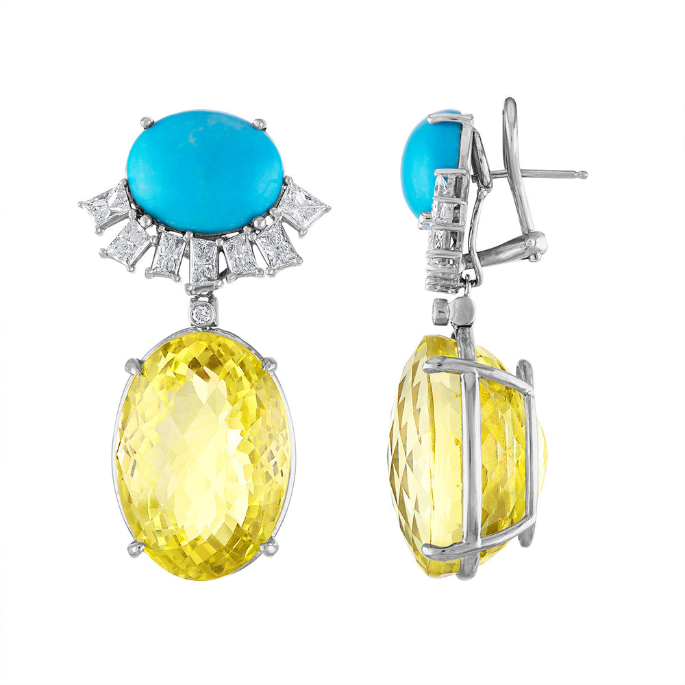 Turquoise, Citrine and Diamond Earrings