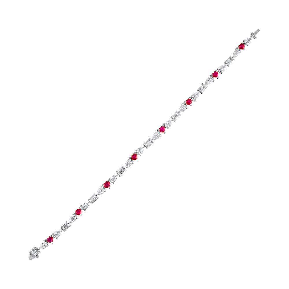 Multishape Diamond and Ruby Tennis Bracelet