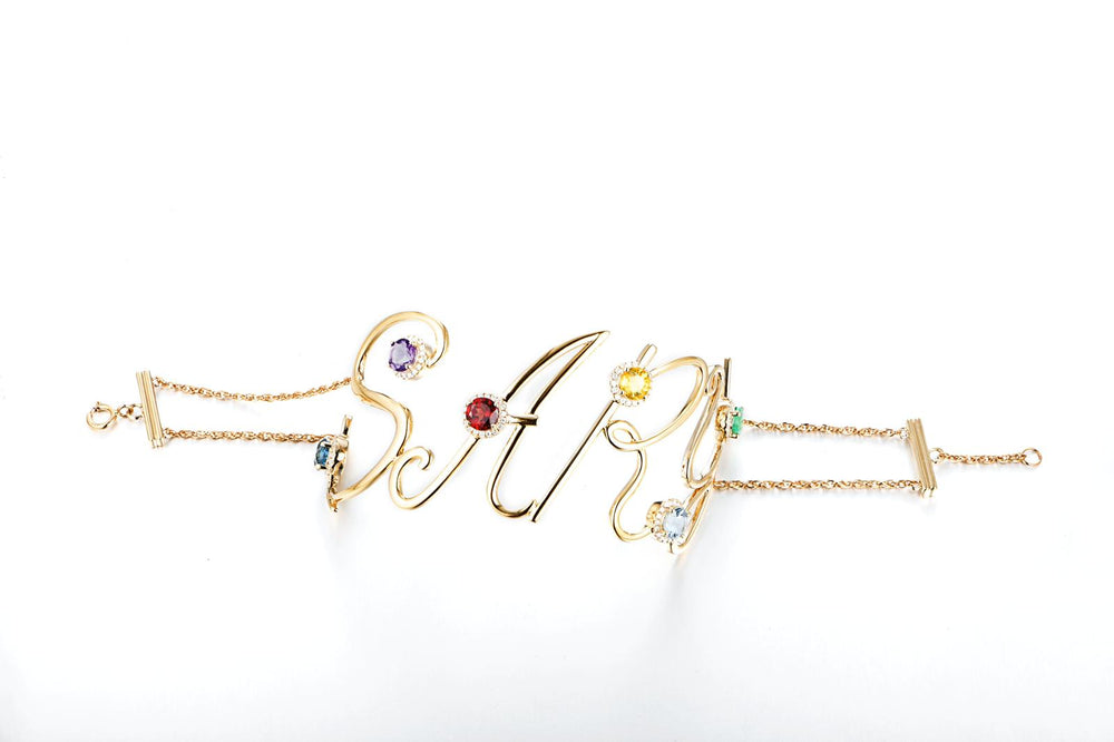Liami Name Gold Cuff with Gemstones