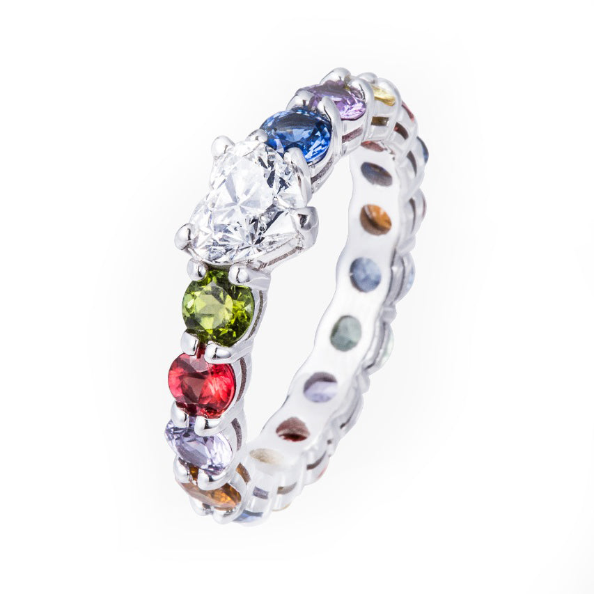 Solitaire Heart Multicolor Band