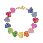 Multicolor Pave Hearts Bracelet