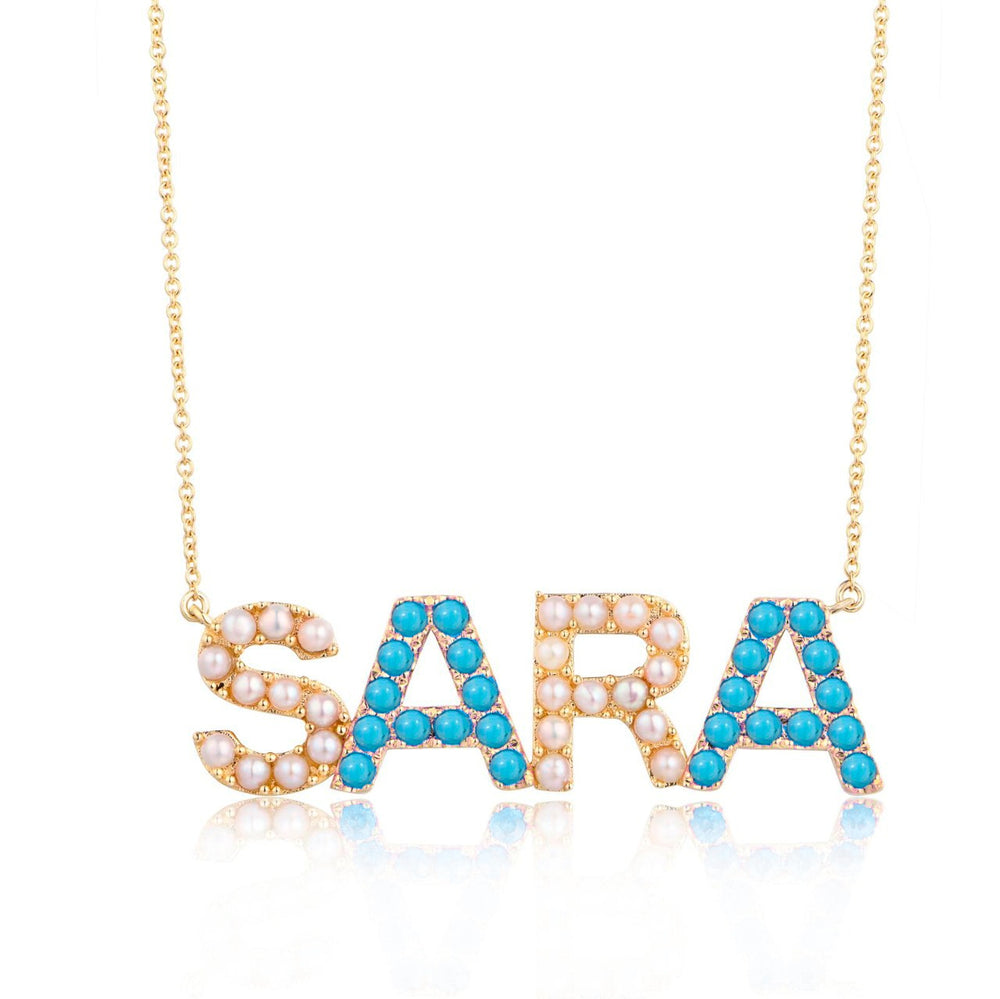 Pearl and Color Stone Name Necklace