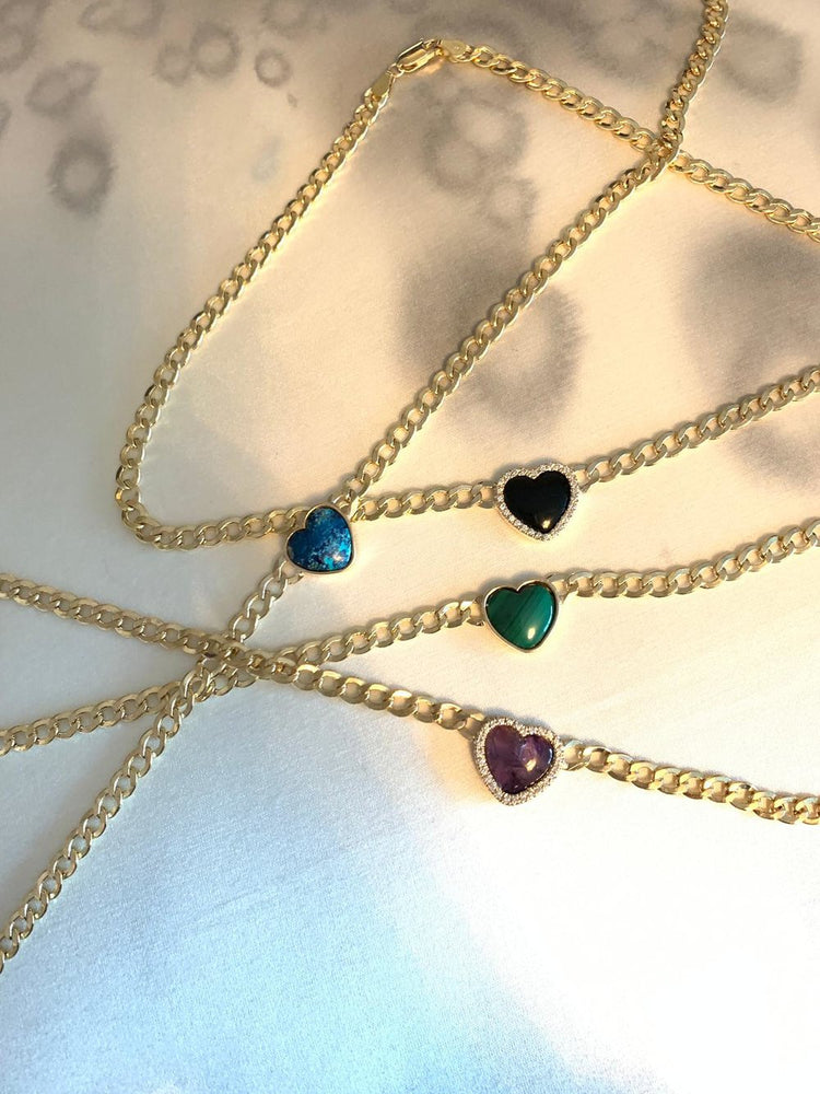 Heart Shaped Malachite Chain Necklace