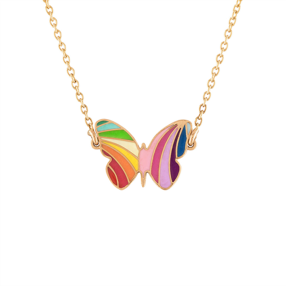 Multicolor Butterfly ESC Gold Necklace