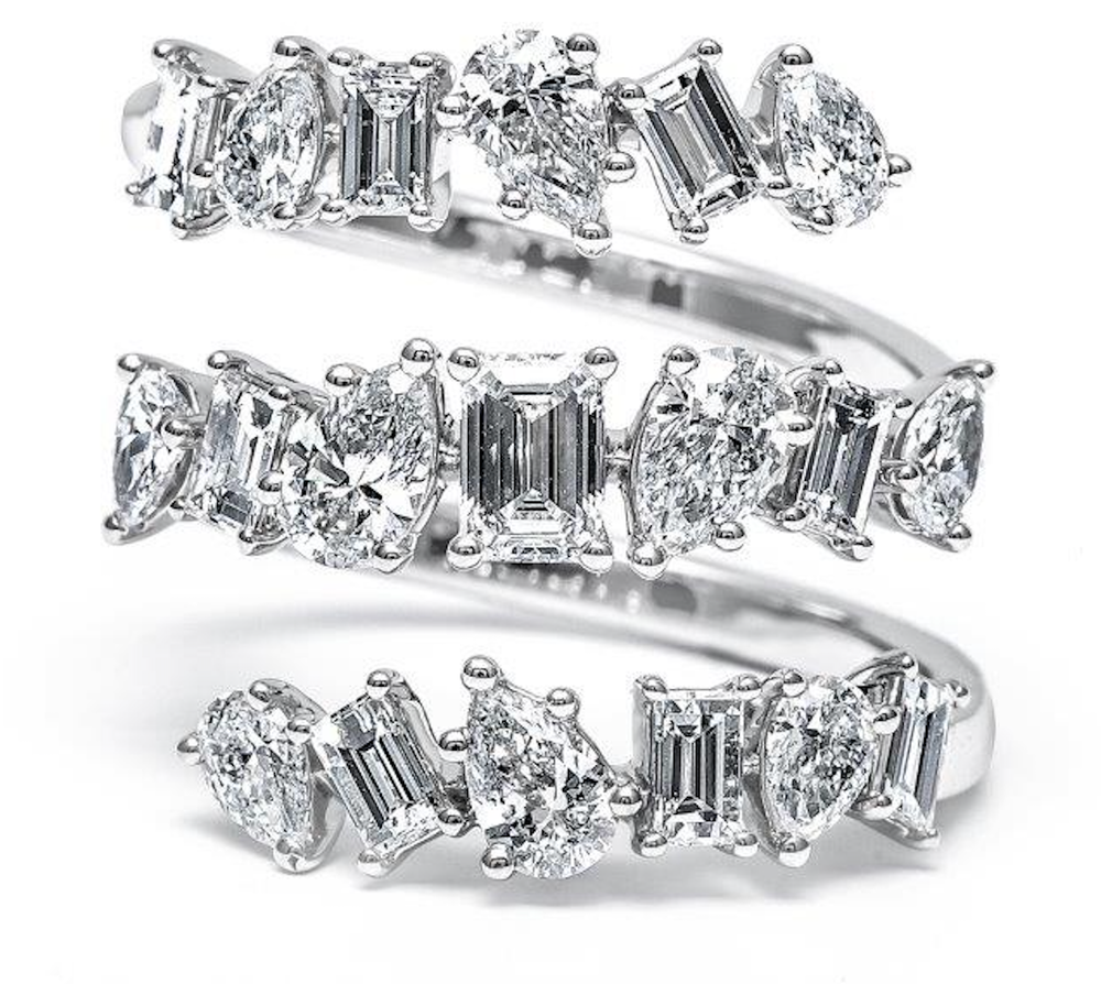 Three Rows Multishape Diamond Ring